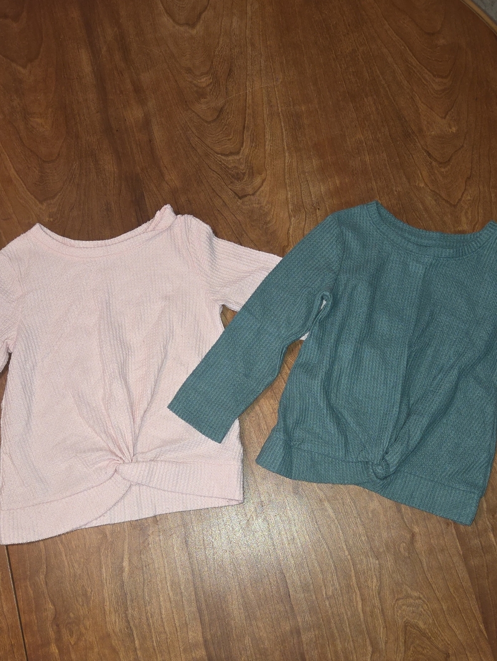 Cat & Jack Long Sleeve Twist-Front Tops in Pink and Teal Waffle Knit